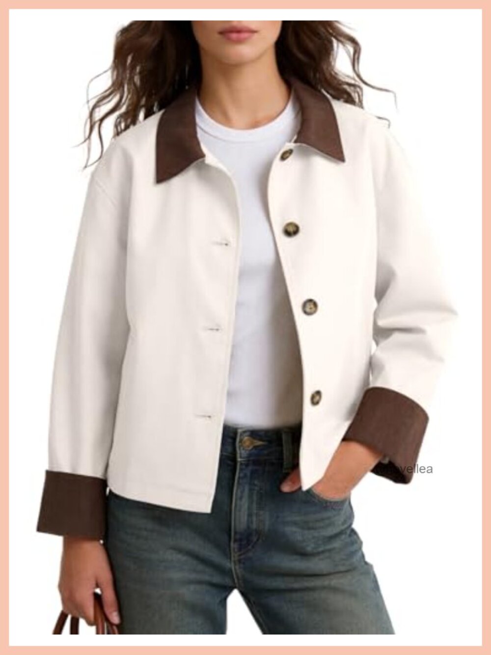 Women's Cropped Trench Coat Contrast Collar Loose Lightweight Barn Jacket